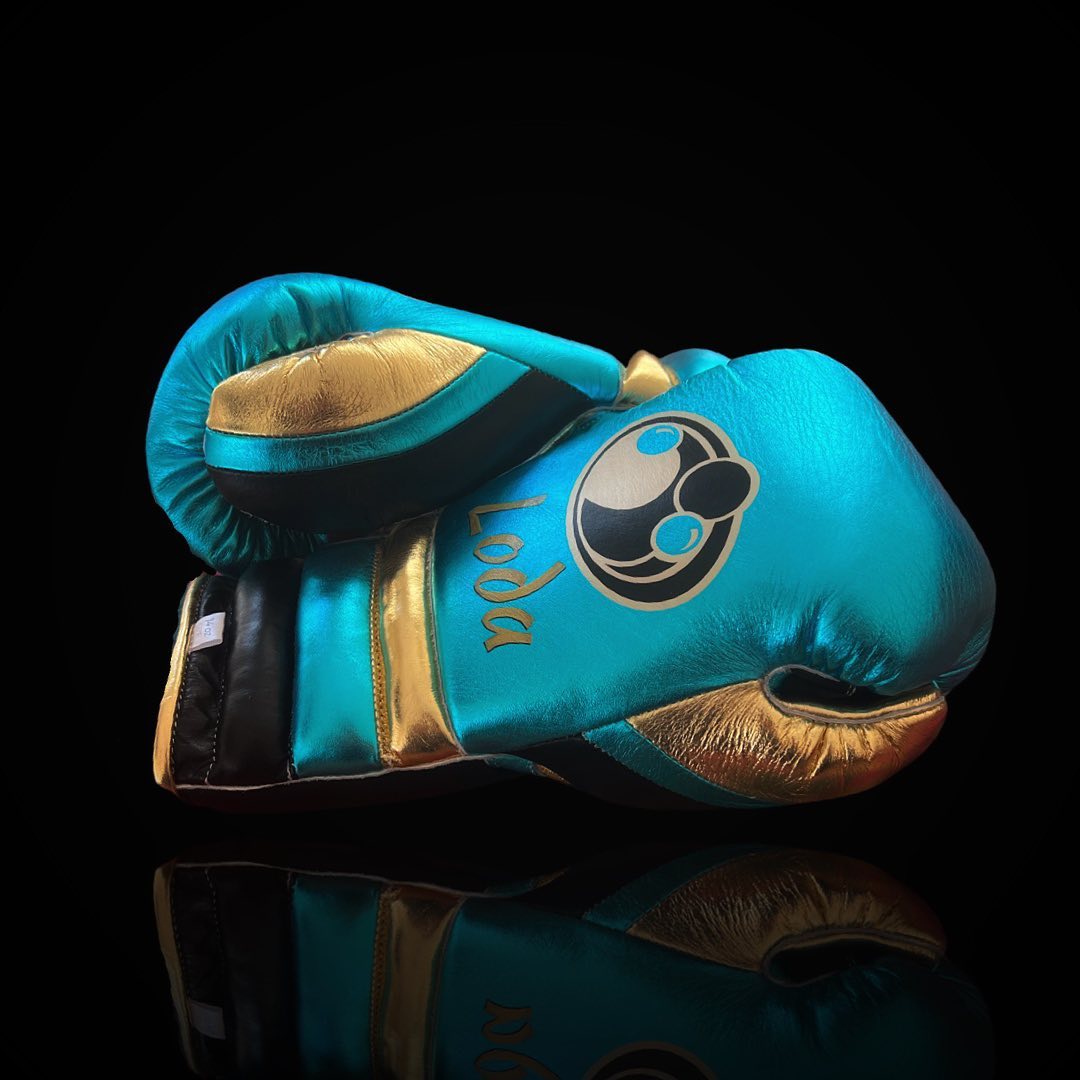 Grant Boxing Gloves in Blue/Black/Gold colorway - Professional Lace-Up training gloves