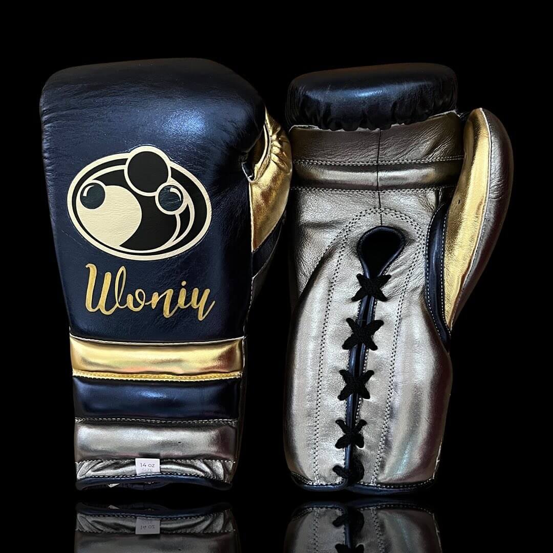 Grant Boxing Gloves in Blue/Grey/Gold colorway - Professional Lace-Up training gloves