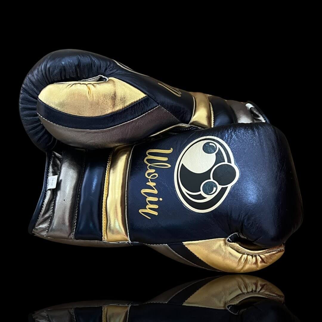 Grant Boxing Gloves in Blue/Grey/Gold colorway - Professional Lace-Up training gloves
