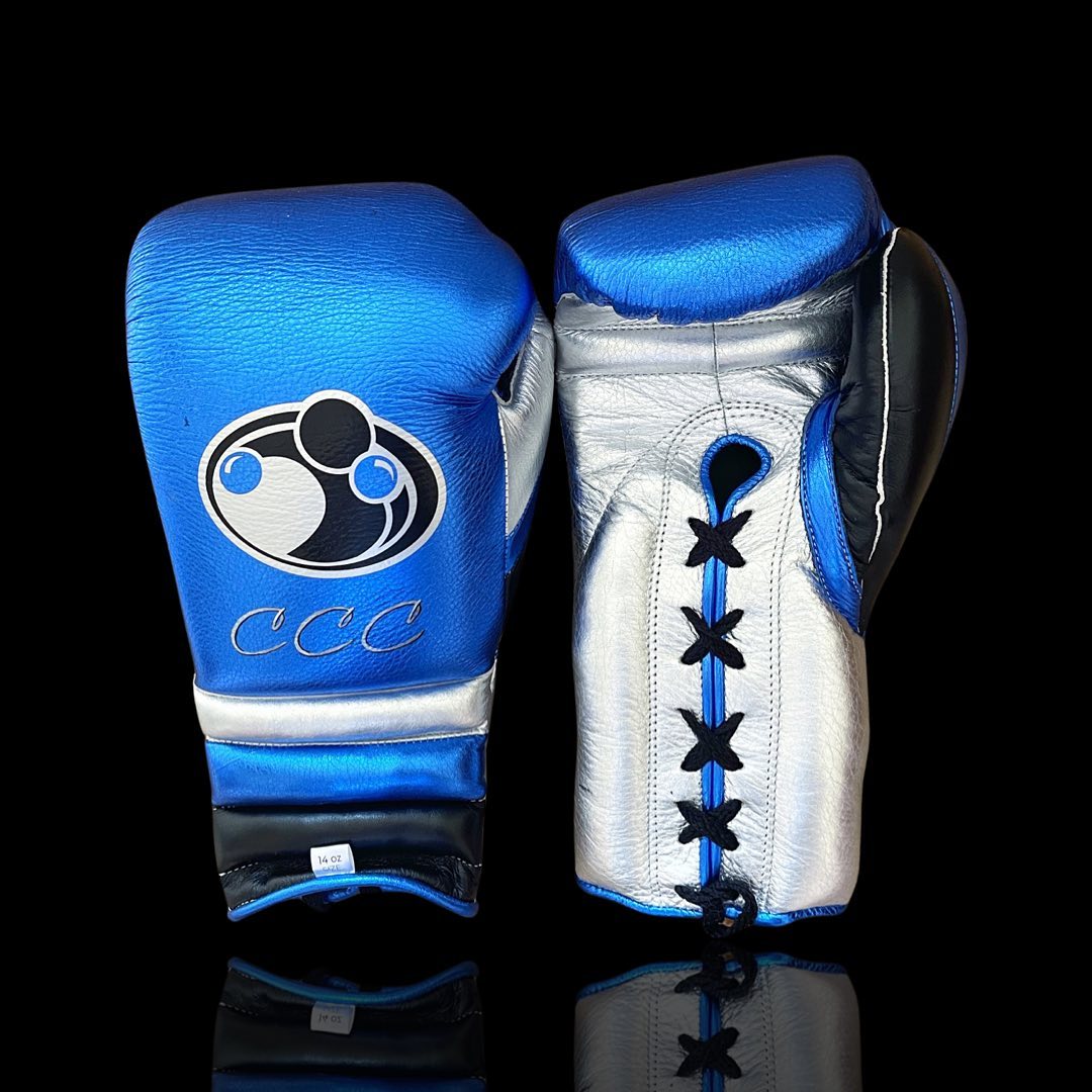 Grant Boxing Gloves in Blue/Black/Silver colorway - Professional Lace-Up training gloves
