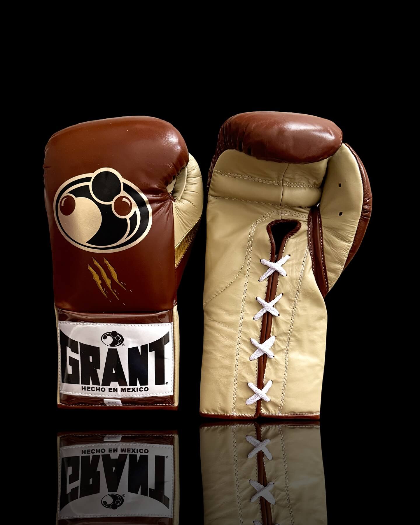 Grant Boxing Gloves in Brown/Beige/Gold colorway - Professional Lace-Up training gloves