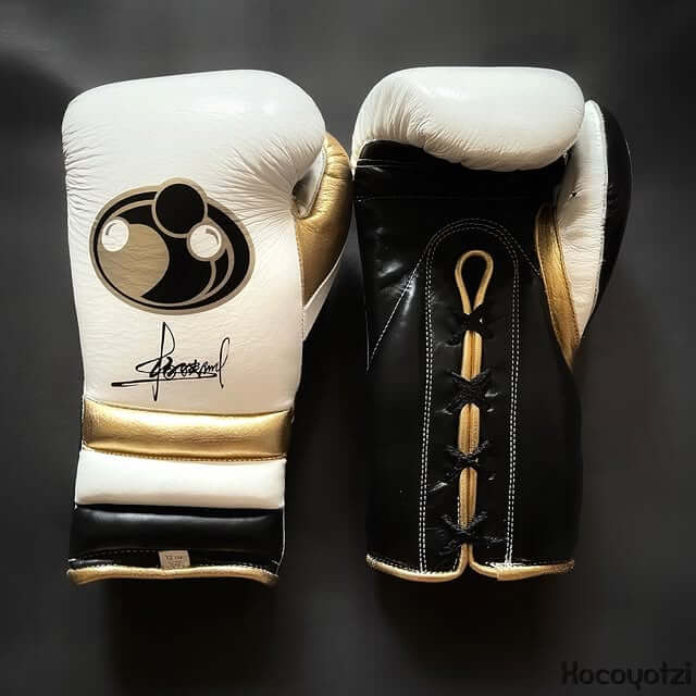 Grant Boxing Gloves in White/Gold/Black colorway - Professional Lace-Up training gloves