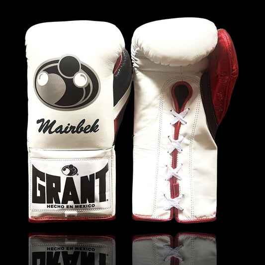 Grant Boxing Gloves in White/Red/Black colorway - Professional Lace-Up training gloves