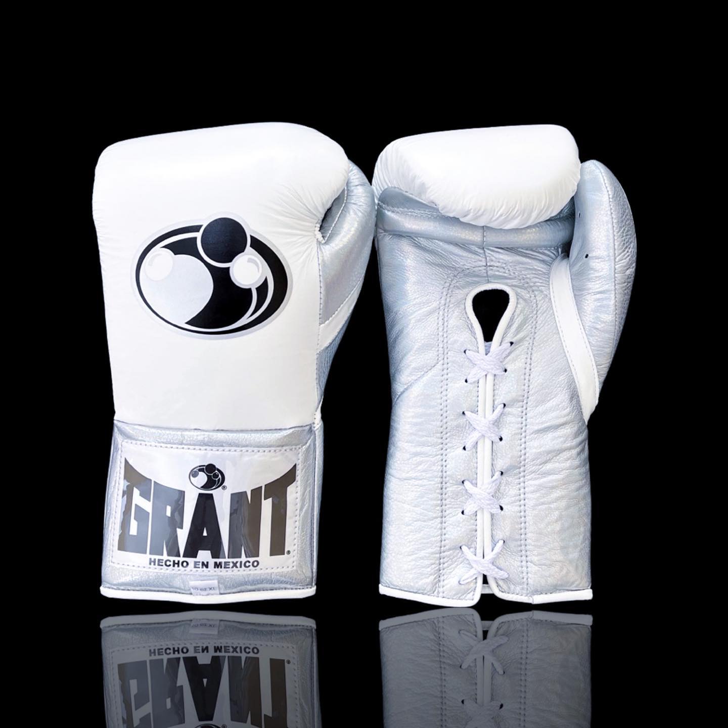 Grant Boxing Gloves in White/Silver colorway - Professional Lace-Up training gloves
