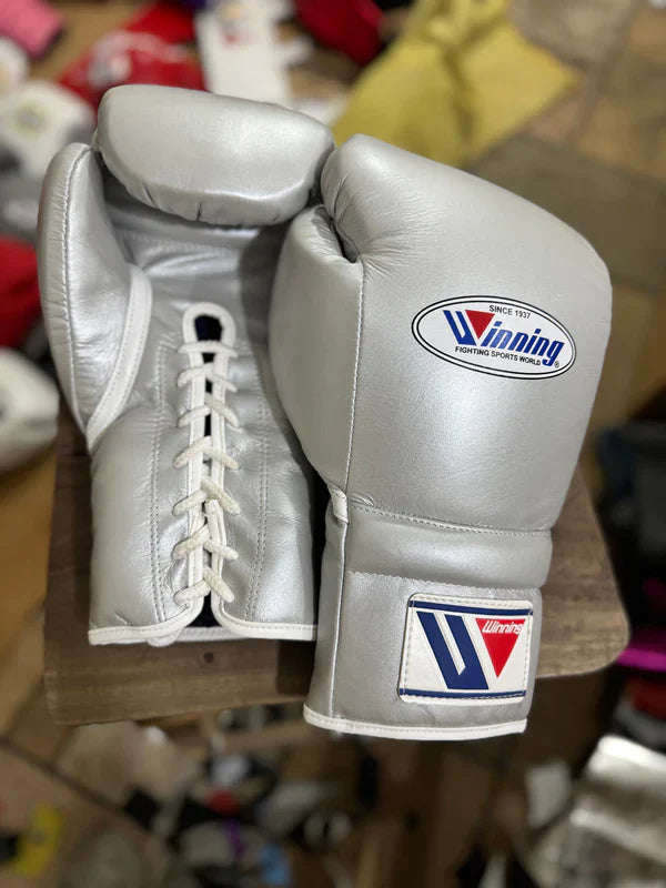 Winning Boxing Gloves Silver Leather
