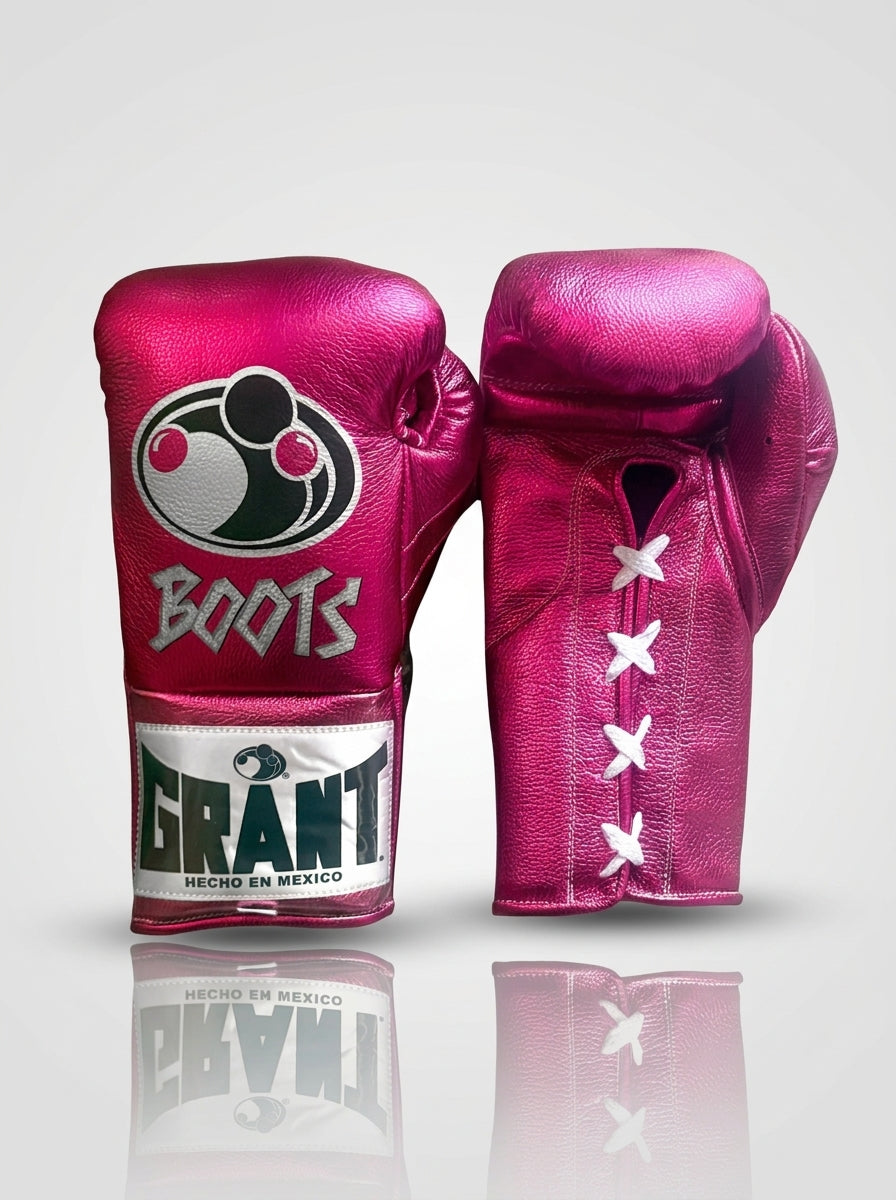 Grant Lace-Up Pro Boxing Gloves – Metallic Pink "Boots"