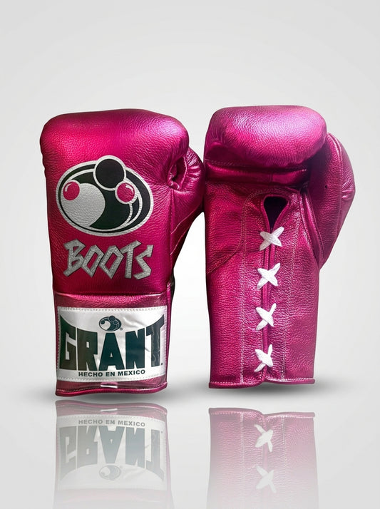 Grant Lace-Up Pro Boxing Gloves – Metallic Pink "Boots"