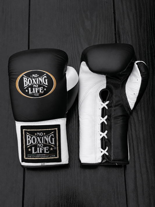 No Boxing No Life Boxing Gloves Black/White Lace-Up 16oz