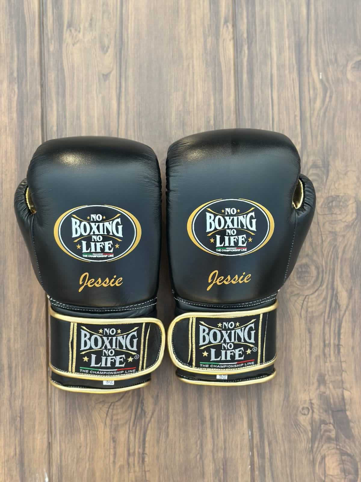 No Boxing No Life Boxing Gloves Black/Gold Velcro Training