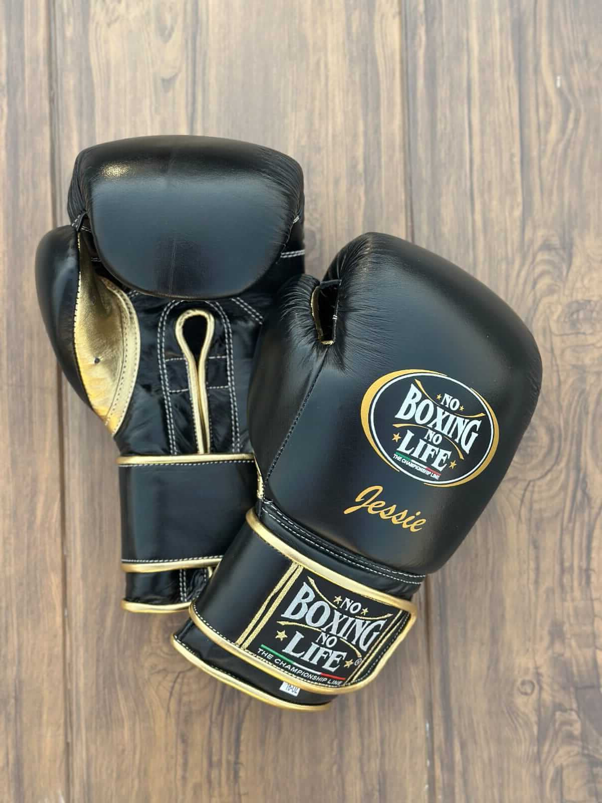 No Boxing No Life Boxing Gloves Black/Gold Velcro Training