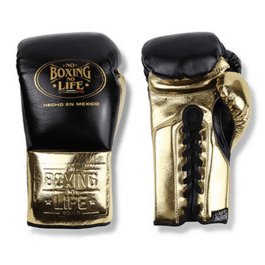 No Boxing No Life Boxing Gloves Black/Gold Lace-Up Training