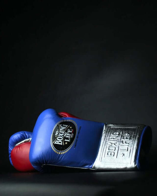 No Boxing No Life Boxing Gloves Blue/Silver/Red Leather