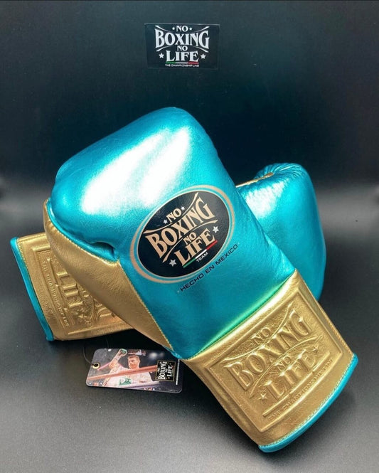 No Boxing No Life Boxing Gloves Blue/Gold Lace-Up