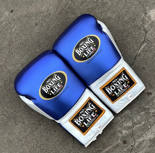 No Boxing No Life Boxing Gloves Blue/White Leather
