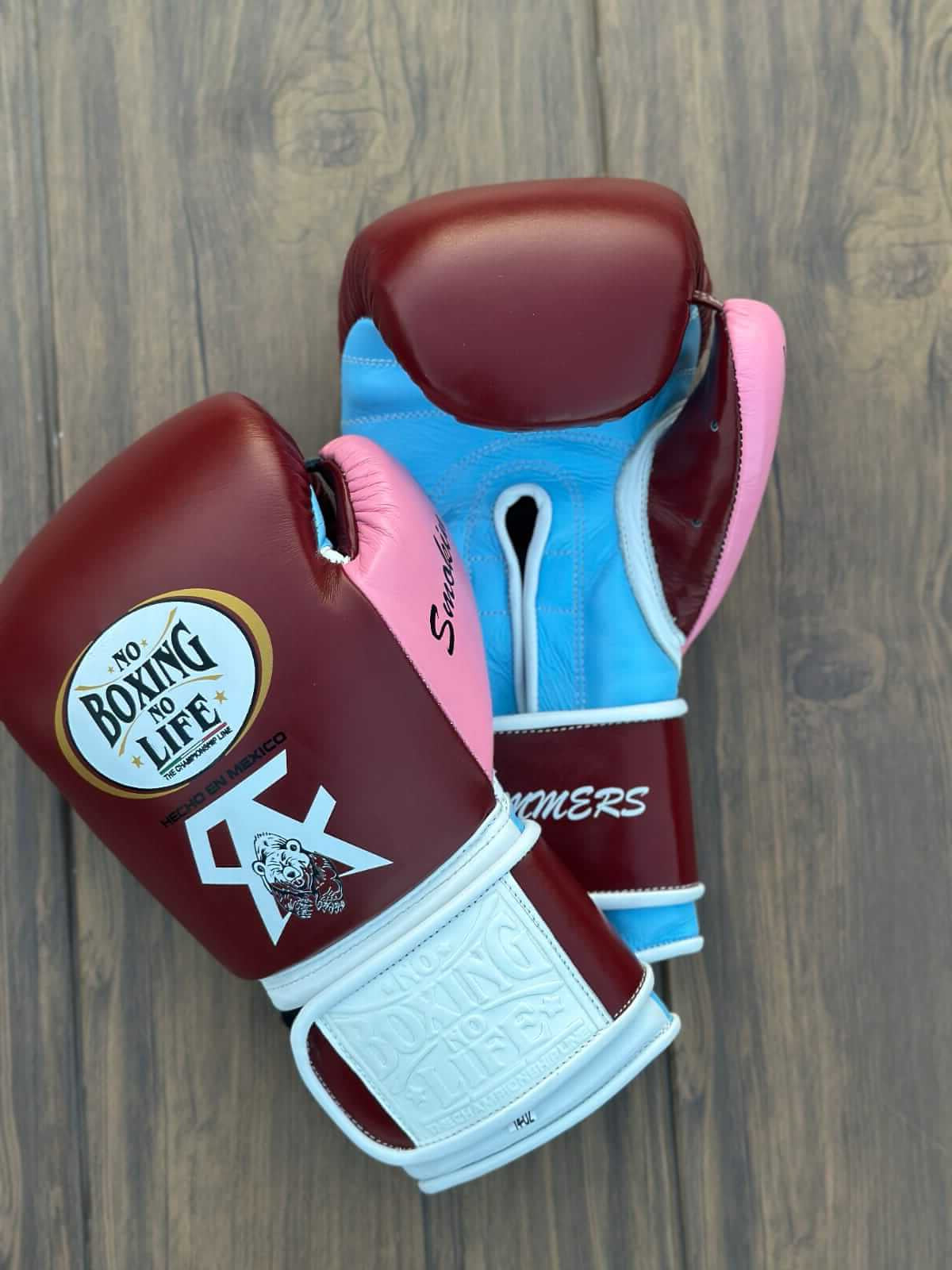 No Boxing No Life Boxing Gloves Maroon/Pink/White/Blue Competition