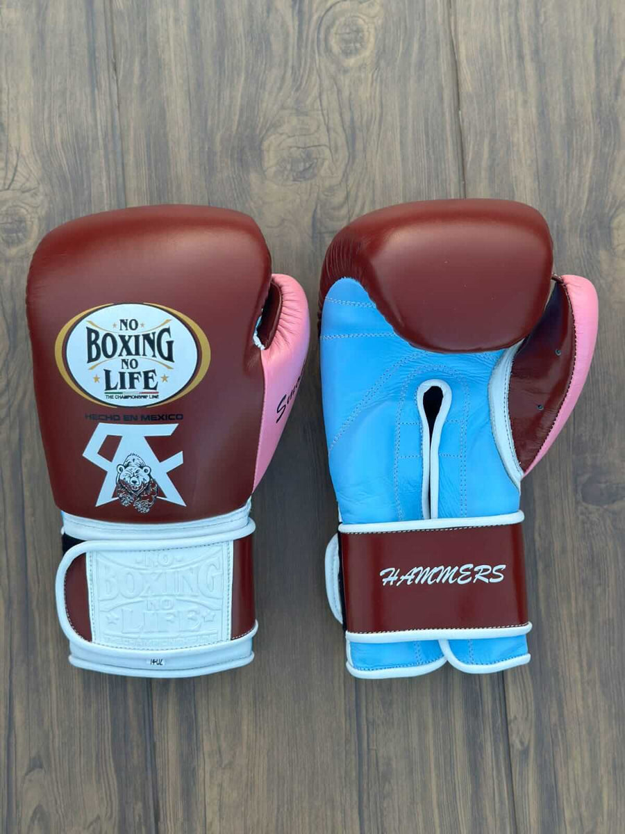 No Boxing No Life Boxing Gloves Maroon/Pink/White/Blue Competition (Velcro)