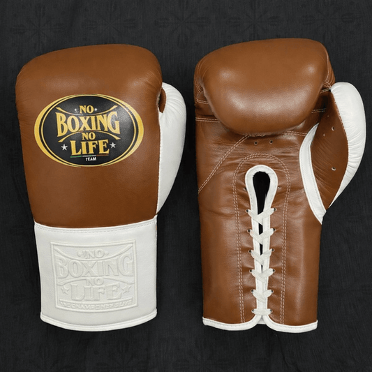 No Boxing No Life Boxing Gloves Brown/White Lace-Up Training