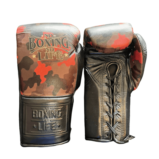 No Boxing No Life Boxing Gloves Orange/Brown Lace-Up Training