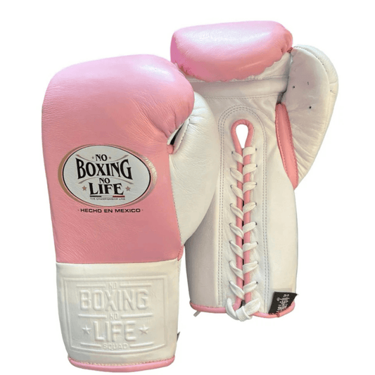 No Boxing No Life Boxing Gloves Pink/White Lace-Up 16oz