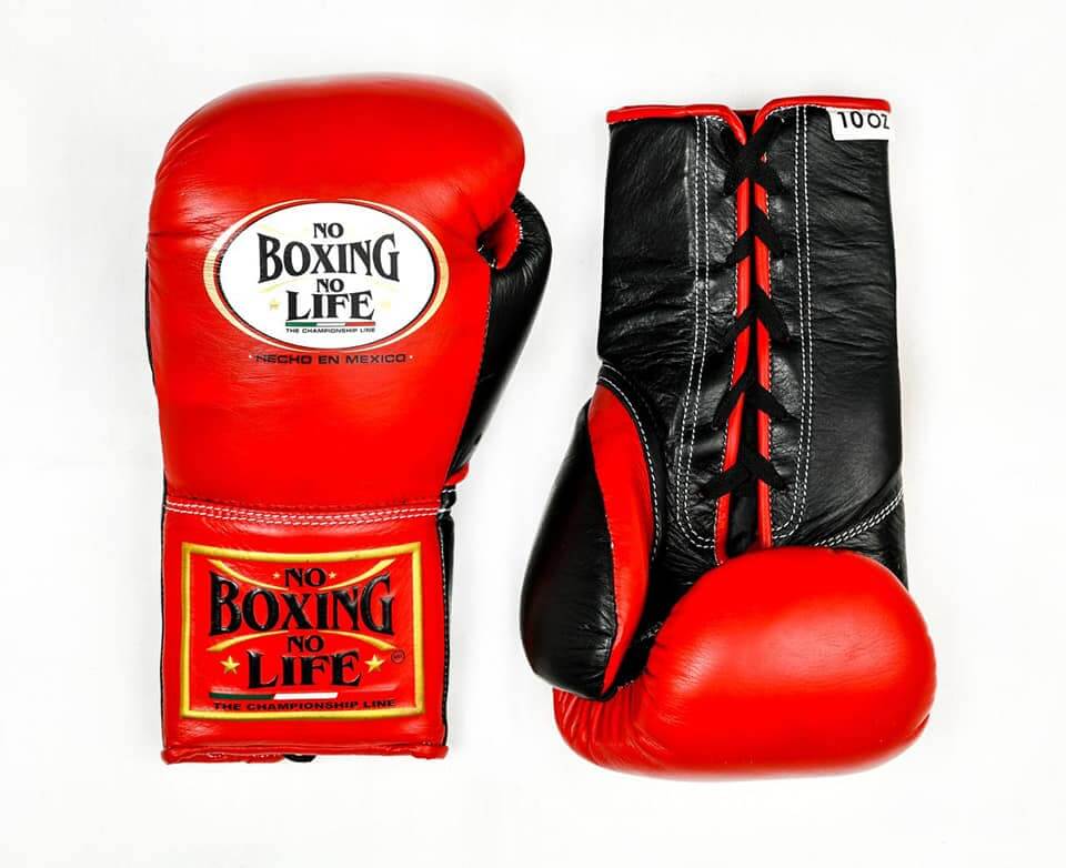No Boxing No Life Boxing Gloves Red/Black Lace-Up 16oz