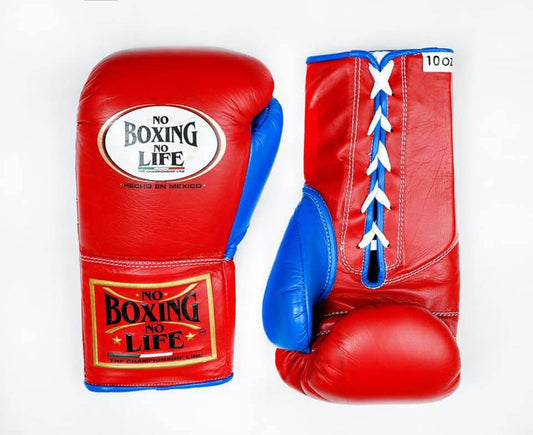 No Boxing No Life Boxing Gloves Red/Blue Lace-Up Training