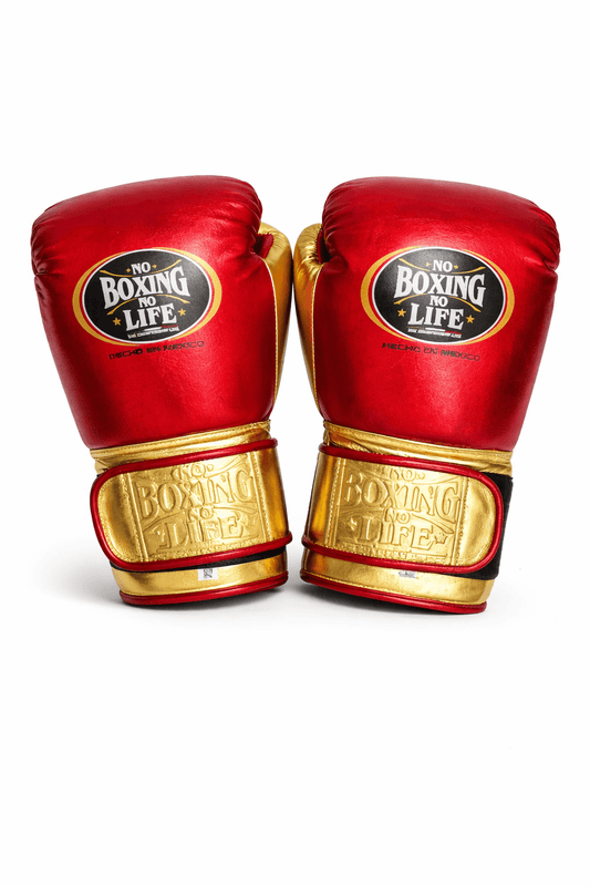 No Boxing No Life Boxing Gloves Red/Gold Leather