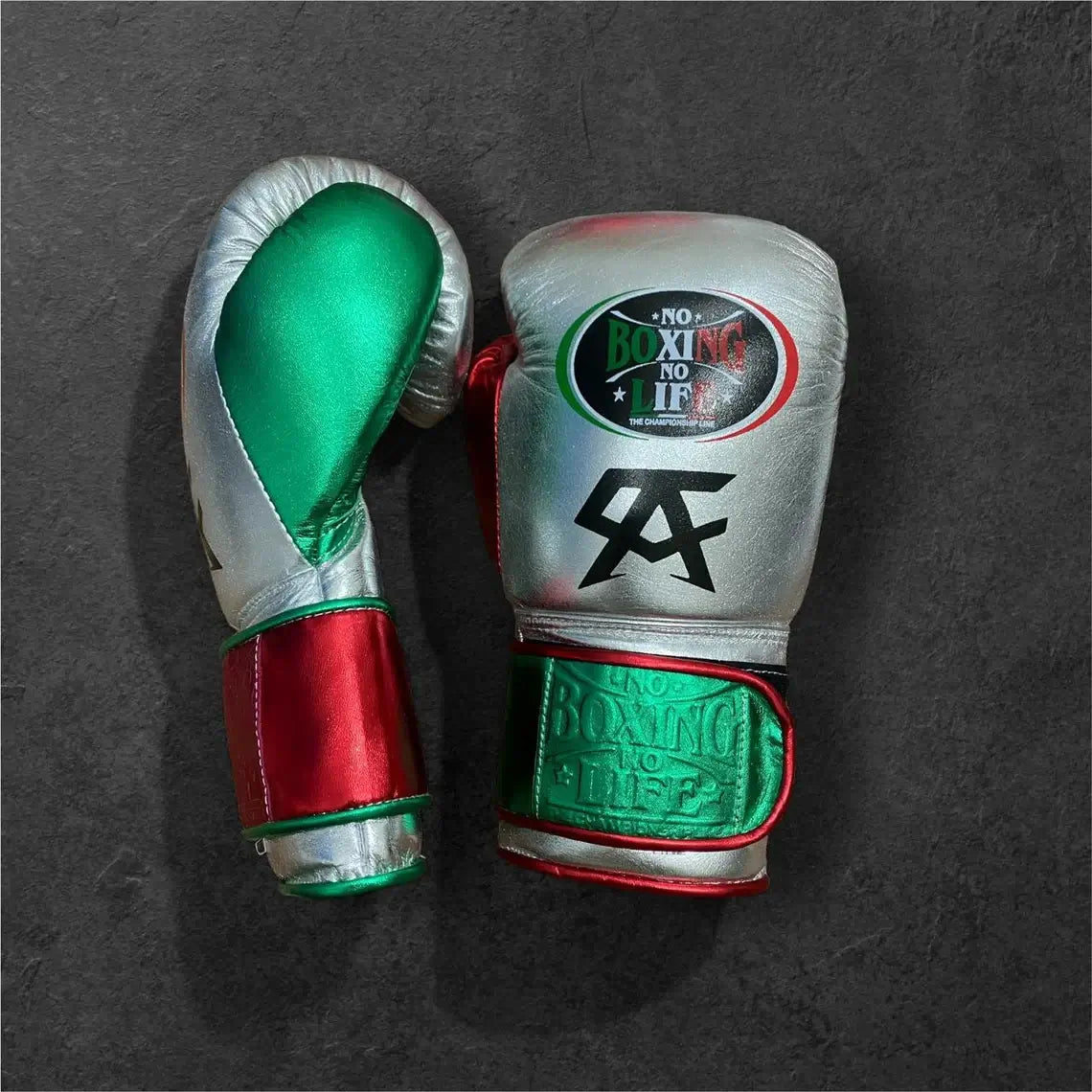 No Boxing No Life Boxing Gloves Silver/Red/Green Competition