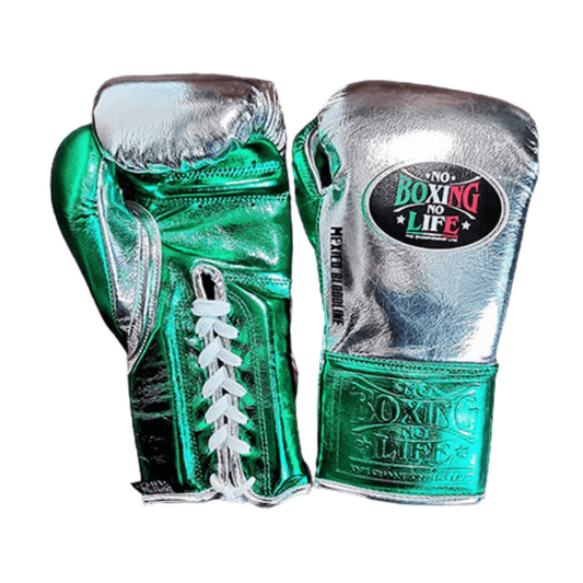 No Boxing No Life Boxing Gloves Silver/Green Fight Gear