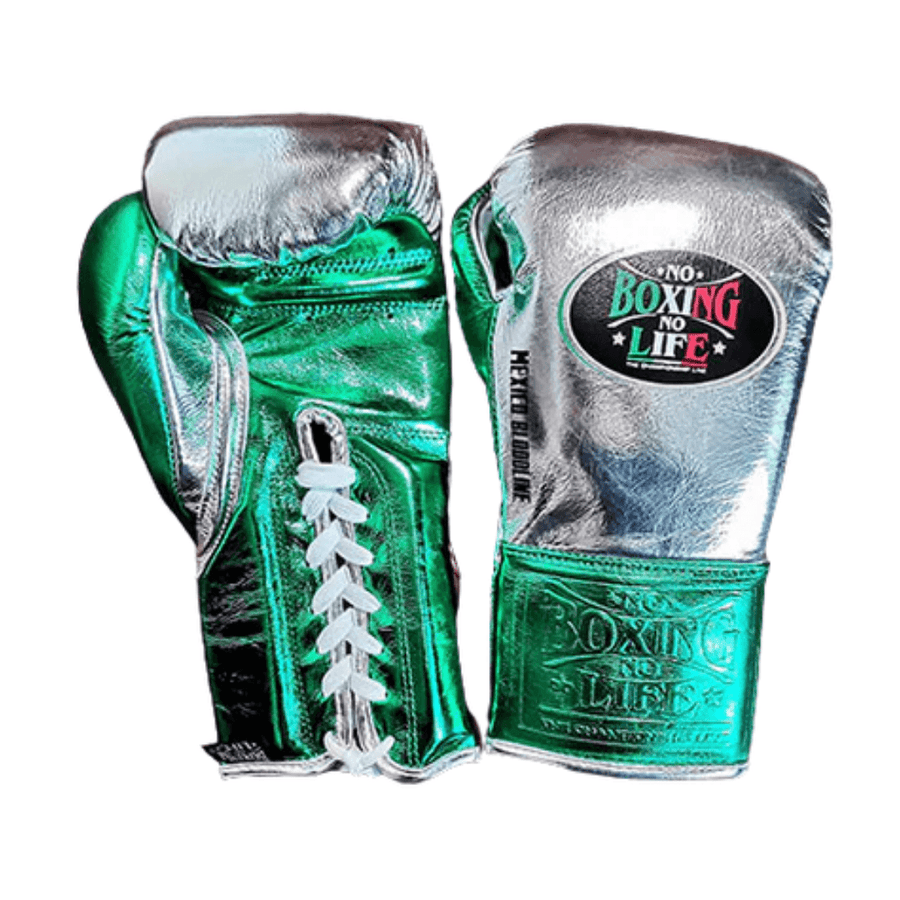 No Boxing No Life Boxing Gloves Silver/Green Fight Gear