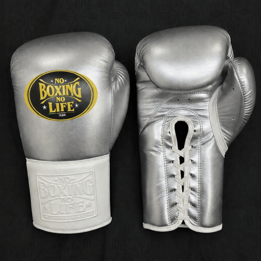 No Boxing No Life Boxing Gloves Silver/White Lace-Up 16oz
