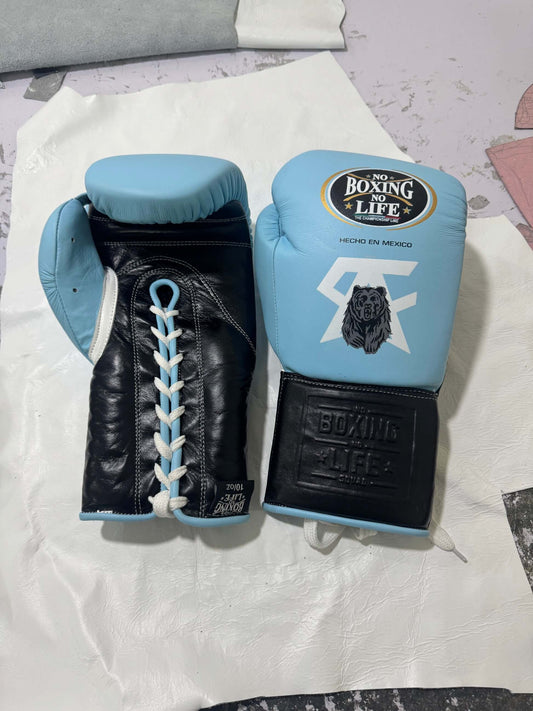 No Boxing No Life Boxing Gloves Sky-Blue/Black Lace-Up Training
