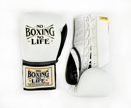 No Boxing No Life Boxing Gloves White/Black Lace-Up