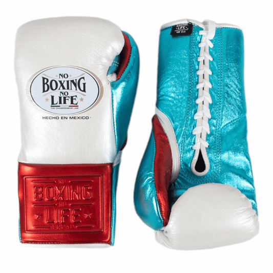 No Boxing No Life Boxing Gloves White/Blue/Red Lace-Up