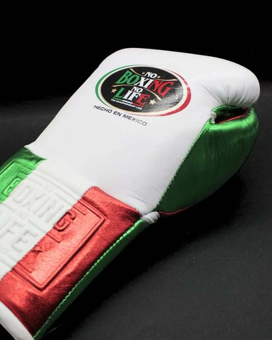 No Boxing No Life Boxing Gloves White/Green/Orange Lace-Up Training