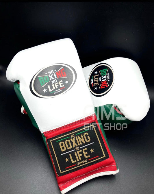 No Boxing No Life Boxing Gloves White/Red/Green Sparring