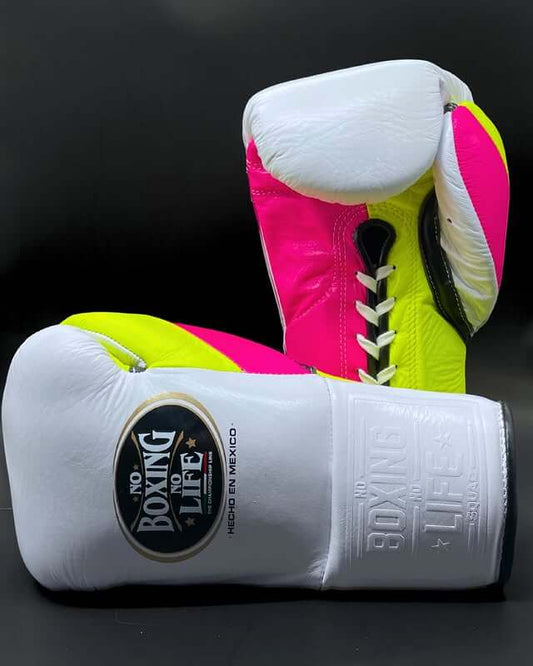 No Boxing No Life Boxing Gloves White/Yellow/Pink Fight Gear