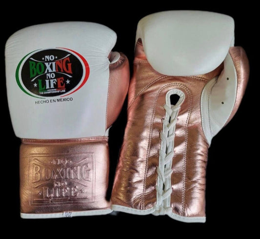 No Boxing No Life Boxing Gloves White/Peach Lace-Up Training