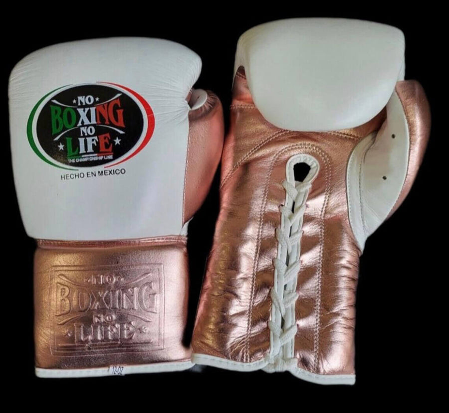 No Boxing No Life Boxing Gloves White/Peach Lace-Up Training