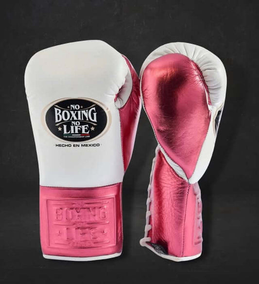No Boxing No Life Boxing Gloves White/Pink Lace-Up
