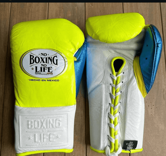 No Boxing No Life Boxing Gloves Yellow/White/Blue Lace-Up Training