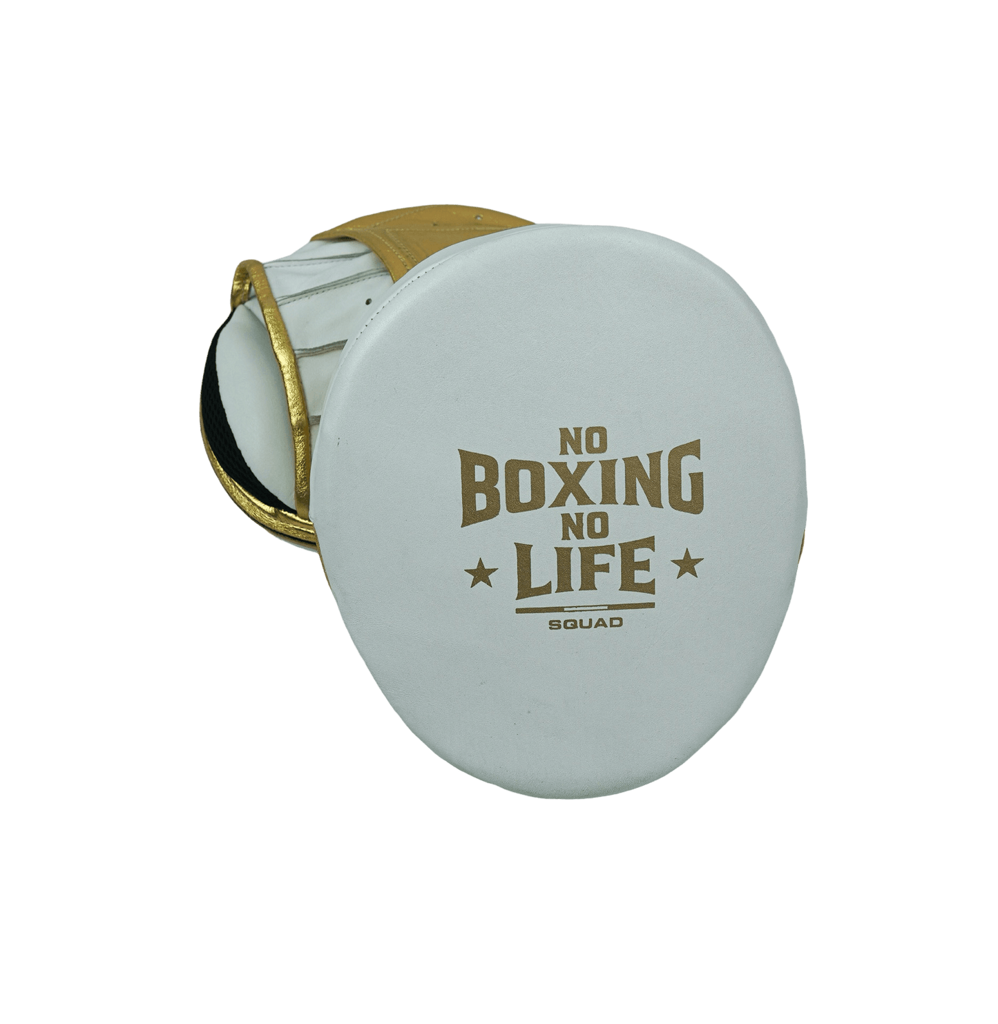 No Boxing No Life Punching Mitts White/Gold Coach Pads