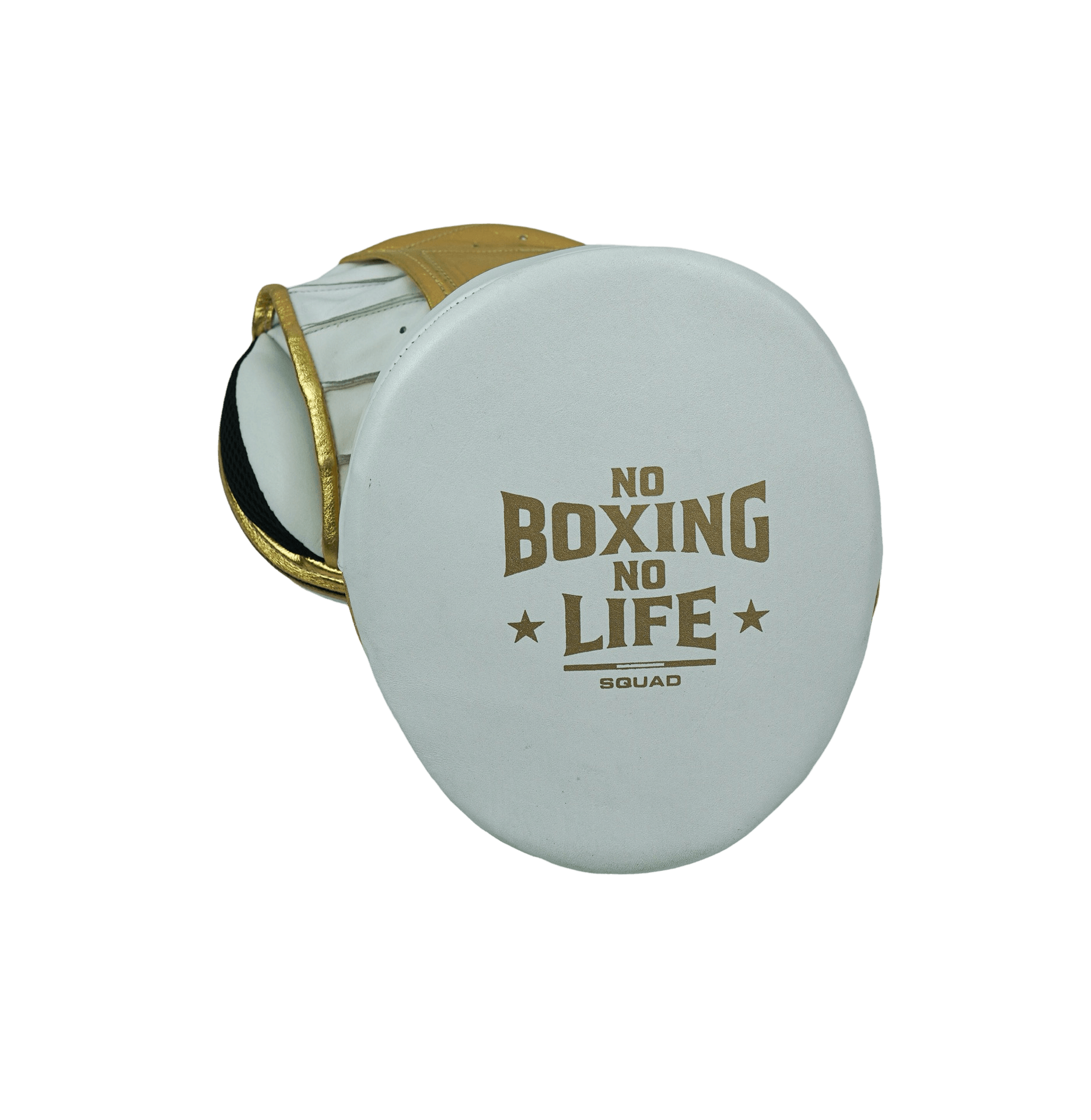 No Boxing No Life Punching Mitts White/Gold Coach Pads