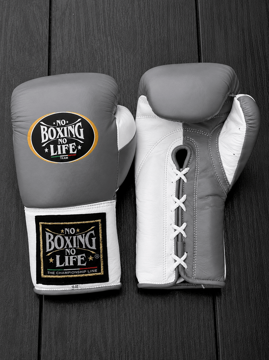 No Boxing No Life Boxing Gloves Grey/White Leather