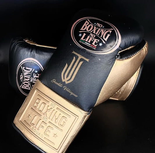 No Boxing No Life Boxing Gloves Black/Gold Lace-Up 16oz