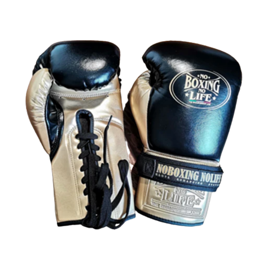 No Boxing No Life Boxing Gloves Black/Light-Gold Lace-Up 16oz