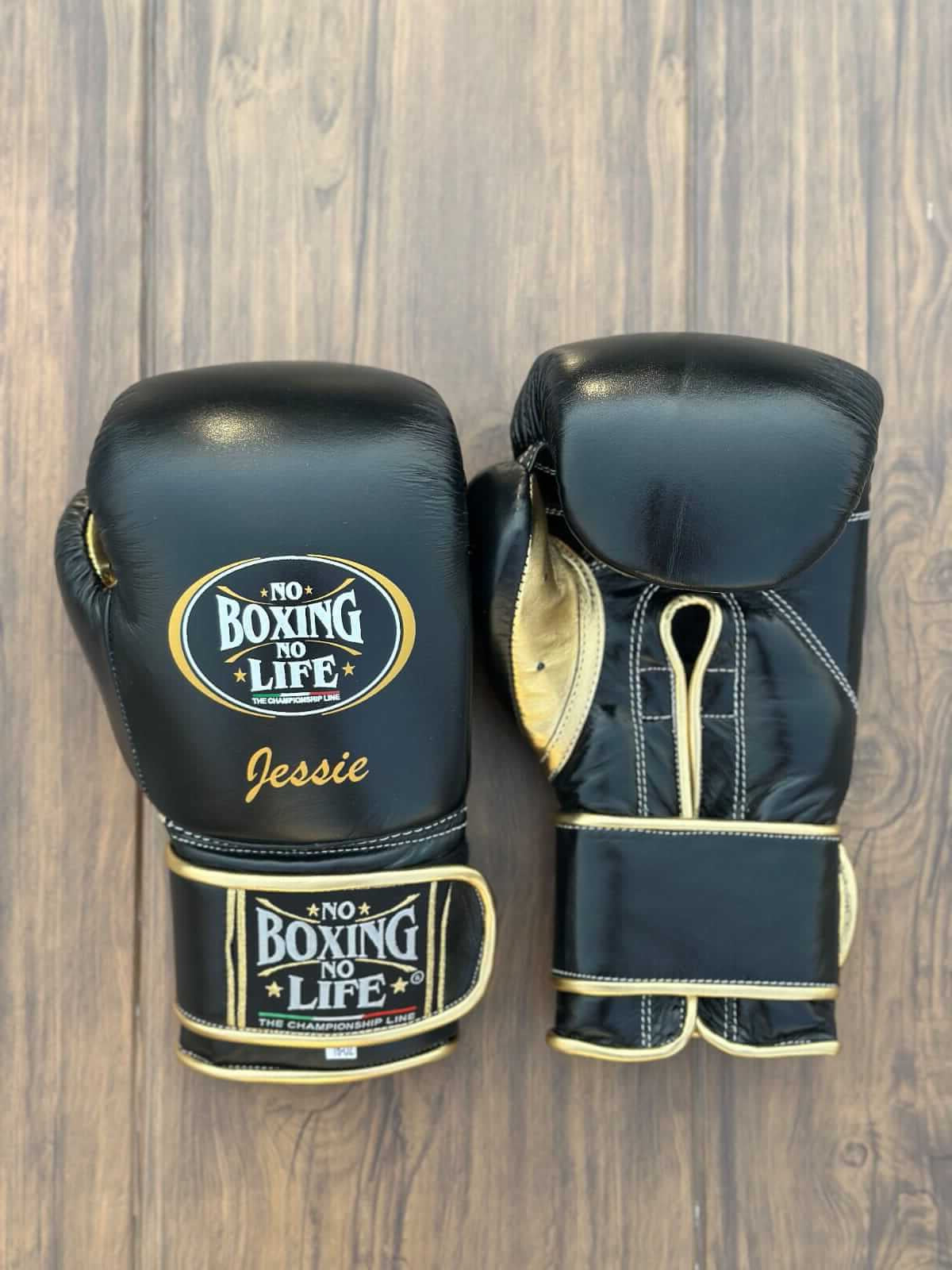 No Boxing No Life Boxing Gloves Black/Gold Velcro Training