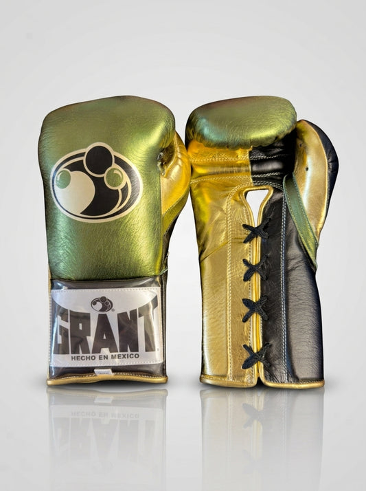 Grant Lace-Up Pro Boxing Gloves – Metallic Olive/Gold