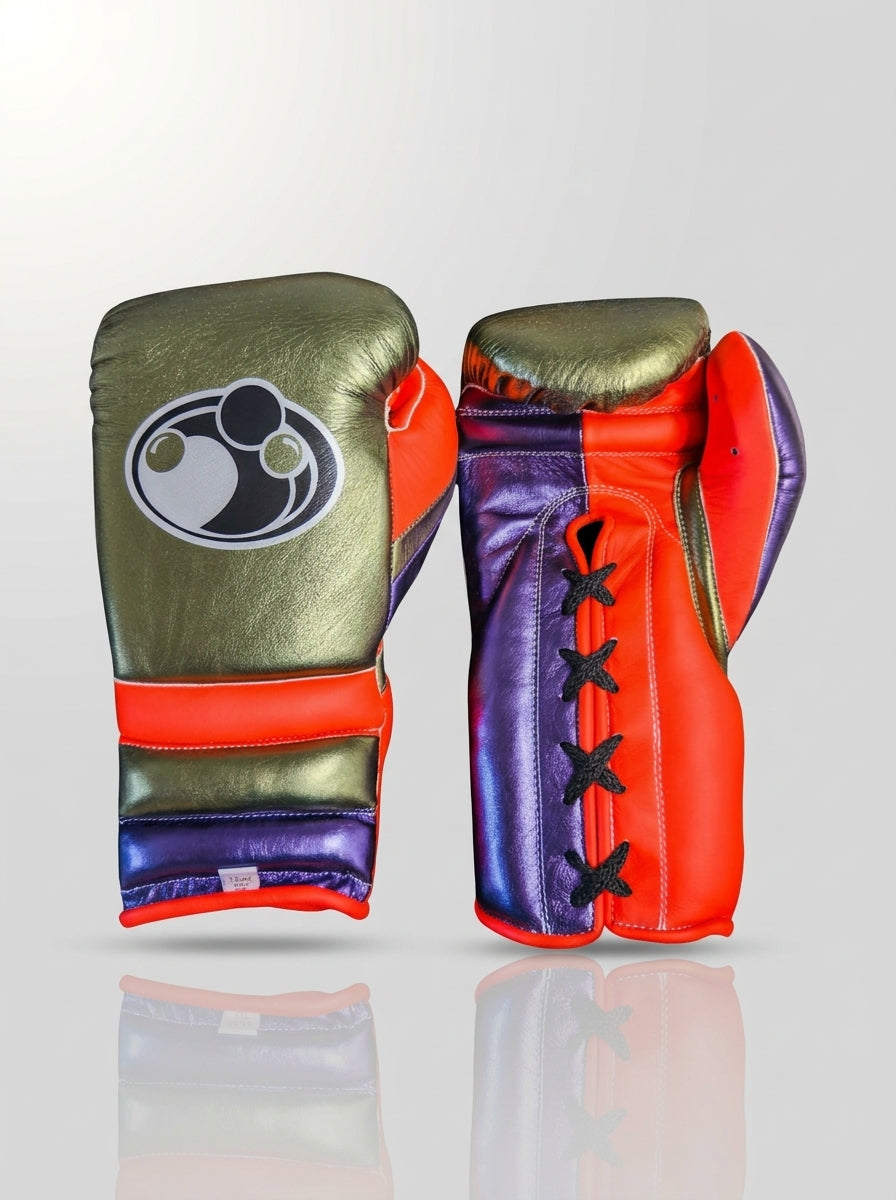 Grant Lace-Up Pro Boxing Gloves – Olive/Orange/Purple