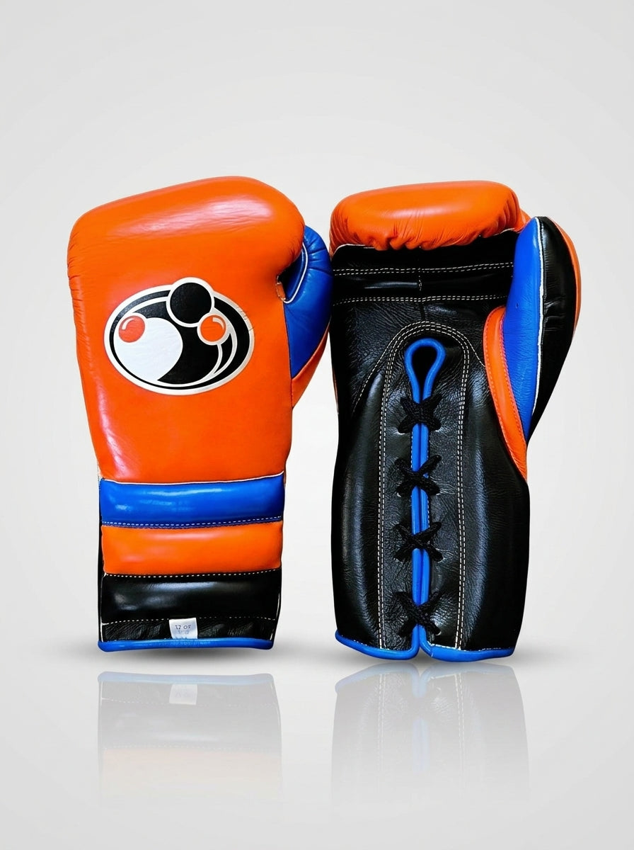 Grant Lace-Up Pro Boxing Gloves – Orange/Blue/Black