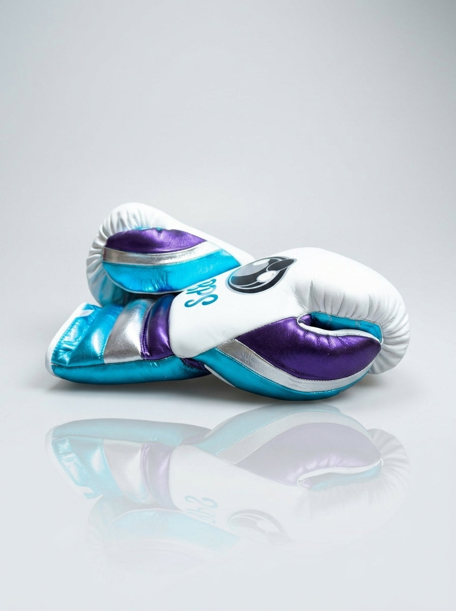 BPS Grant Lace-Up Pro Boxing Gloves – White/Purple/Teal